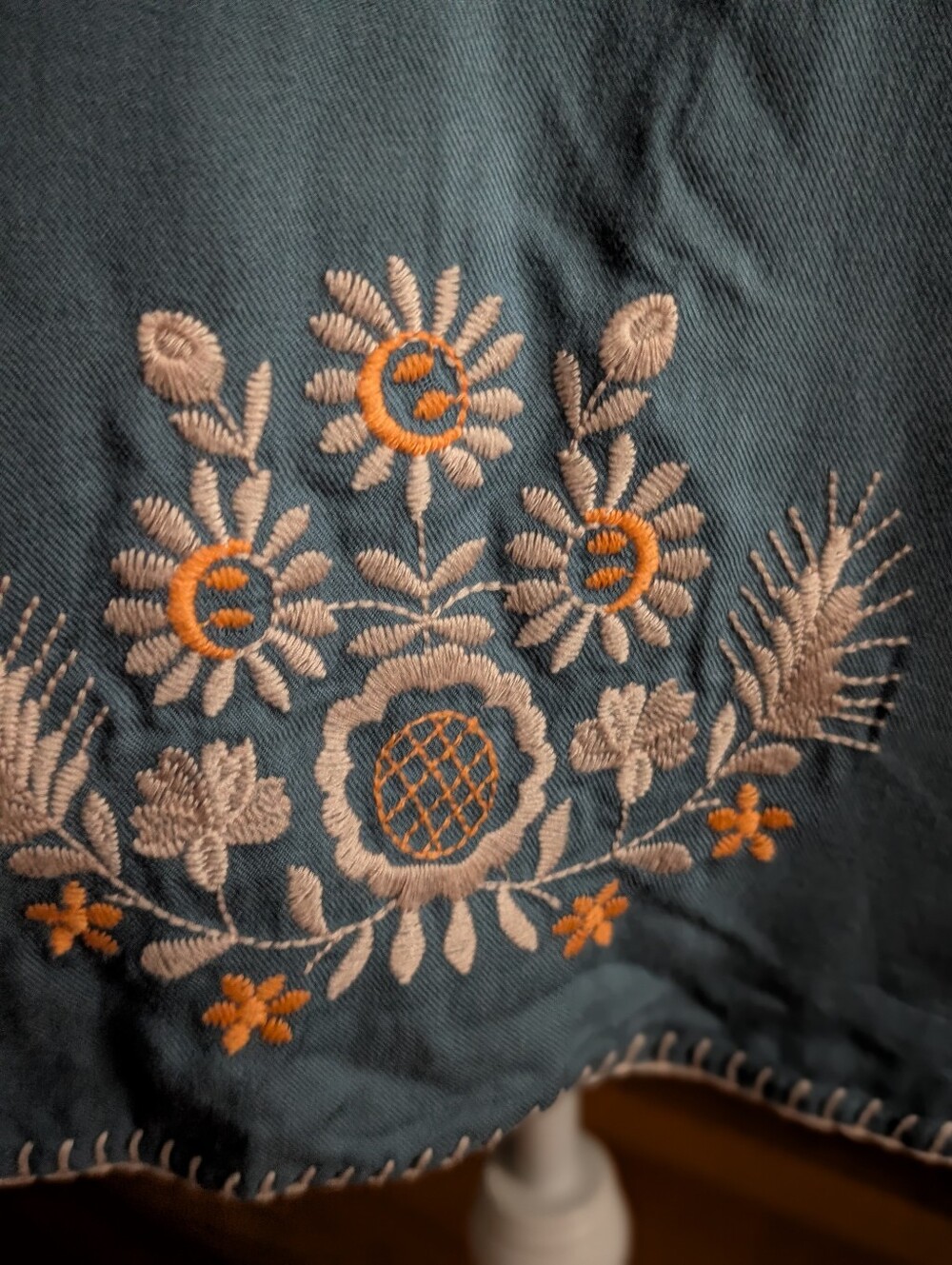 THML Embroidered Smocked Neck Keyhole Dress Small Teal Blue Floral Boho Shift - Picture 4 of 6